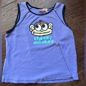 Fred-Red Purple Tank Top with Cheeky Monkey Graphic, vintage 100% cotton